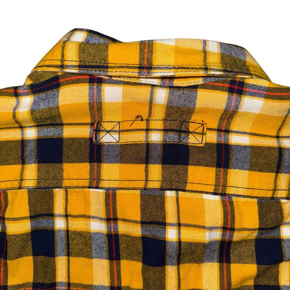 Duluth Trading Co Yellow Plaid Flannel Shirt Medium Cotton Long Sleeve Workwear - Picture 4 of 6